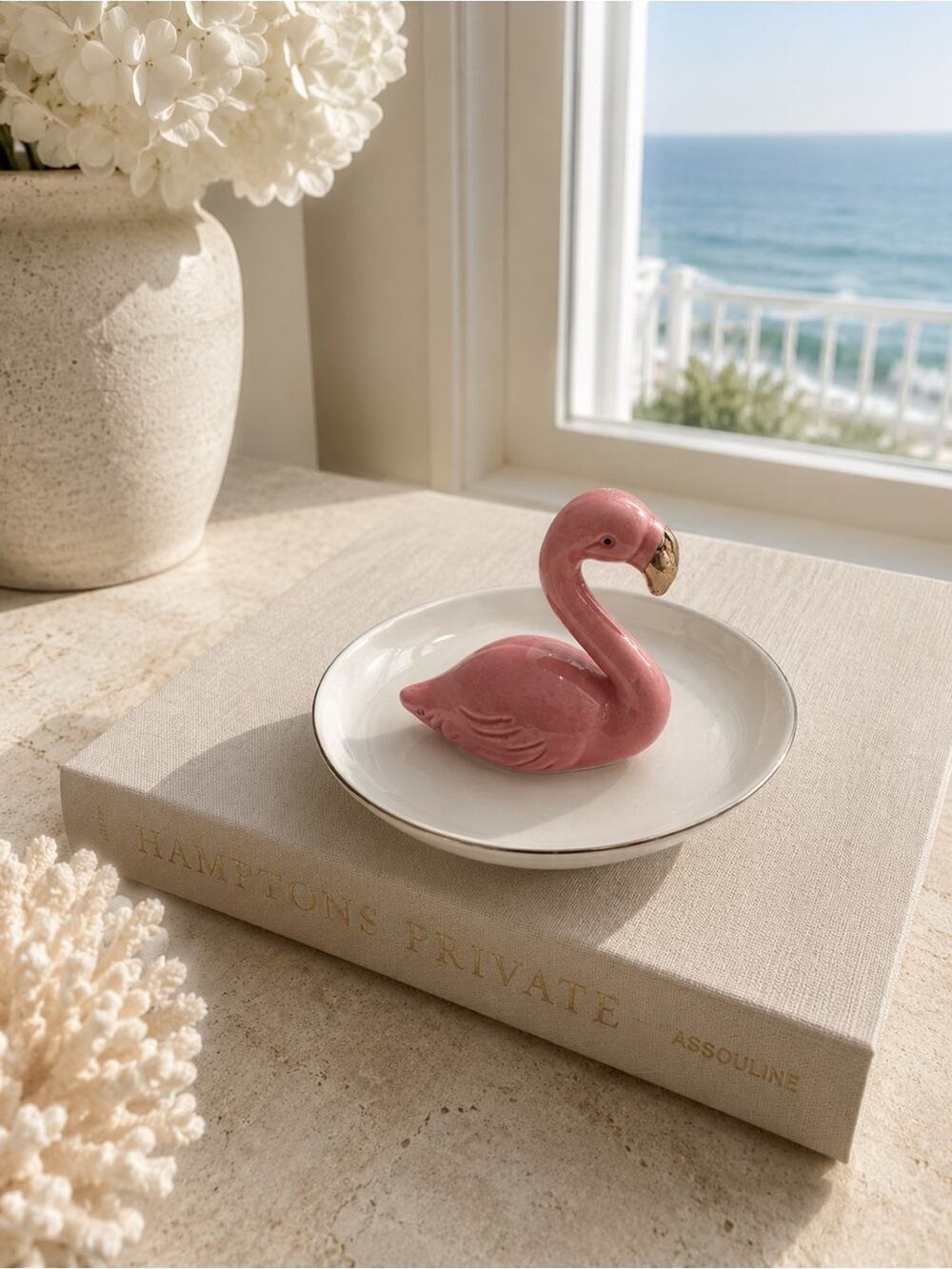 2/20 pink Ceramic Flamingo trinket Ring Dish Decorative Home Dining Accent gift